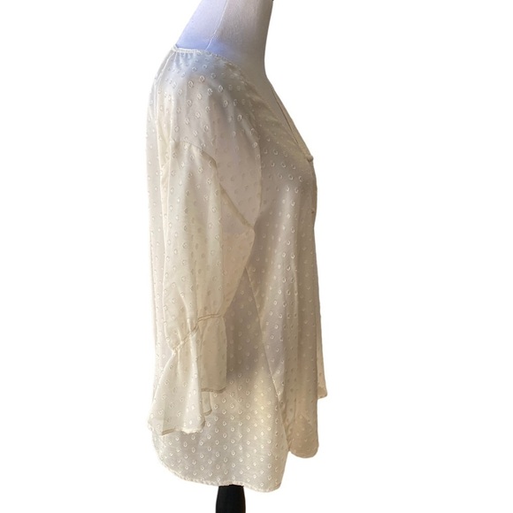 Snidel Women’s Cream Color Raised Dots Sheer Boho Top Duster Cover 3/4 Sleeve - Picture 3 of 9